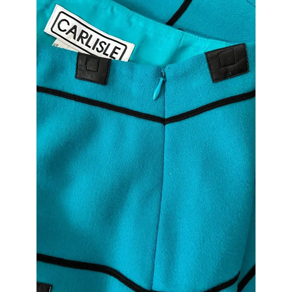 Carlisle Skirt Pencil Wool Blend Turquoise Black Geometric Raised Pattern Size 8